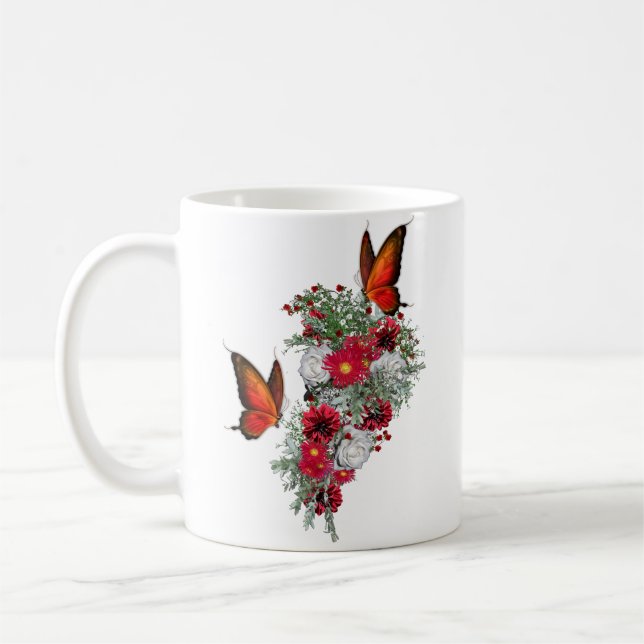 Caneca De Café Ramalhetes de Rosas Cor-de-rosa, Borgonha e Branca (Esquerda)