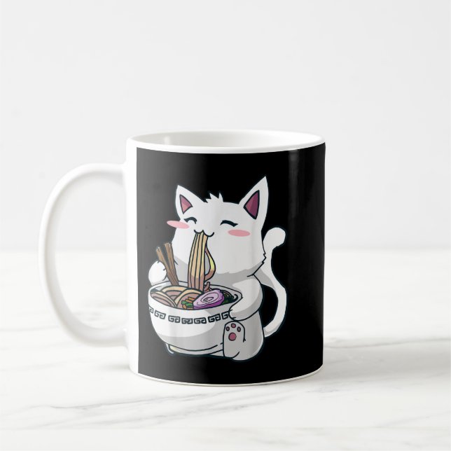 Caneca De Café Ramen Cat Kawaii Anime Otaku T-Shirt (Esquerda)