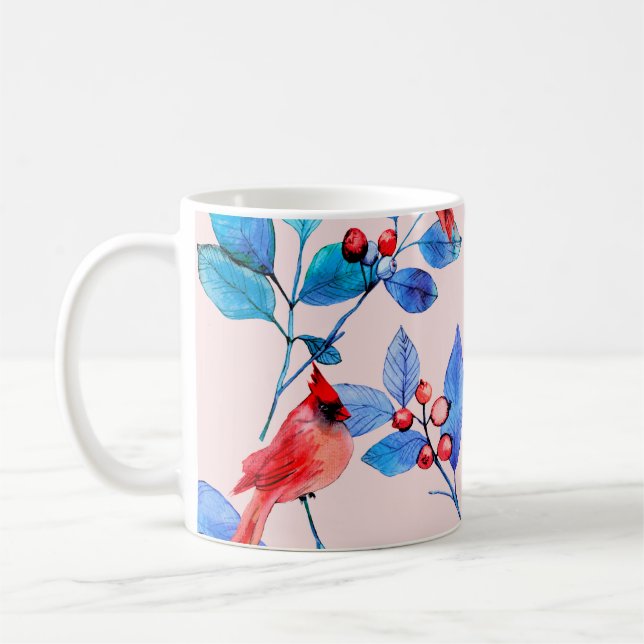 Caneca De Café Ramificação com bagas e aves aquáticas ilustra (Esquerda)
