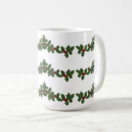 Caneca De Café Raminhos de Natal de Azevinho Vermelho Verde Branc