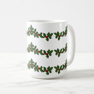 Caneca De Café Raminhos de Natal de Azevinho Vermelho Verde Branc