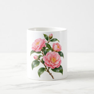 Caneca De Café Ramo de Camélia Rosa