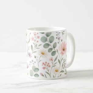 Caneca De Café ramo de flores silvestres macias e folhas de eucal