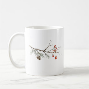 Caneca De Café Ramo de Natal Nevado com Enfeite para o Natal