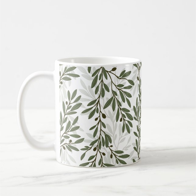 Caneca De Café Ramo de Oliveira Verde Padrão Mediterrâneo (Esquerda)