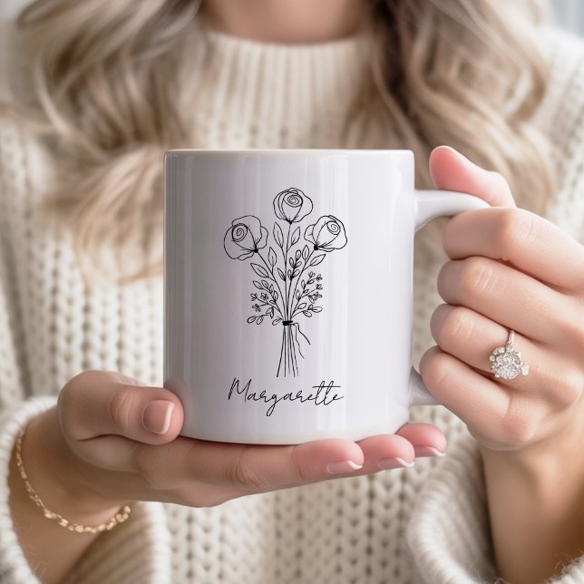 Caneca De Café Ramo de rosas rústicas desenhadas à mão para Dama  (Criador carregado)
