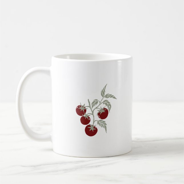 Caneca De Café Ramo de Tomate Botânico Personalizado Nome Carmesi (Esquerda)
