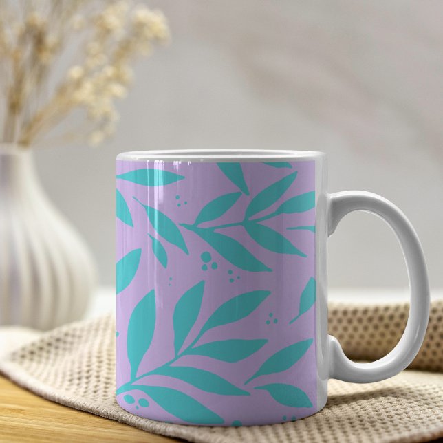 Caneca De Café ramos bonito - turquesa e adolescente violeta (Criador carregado)