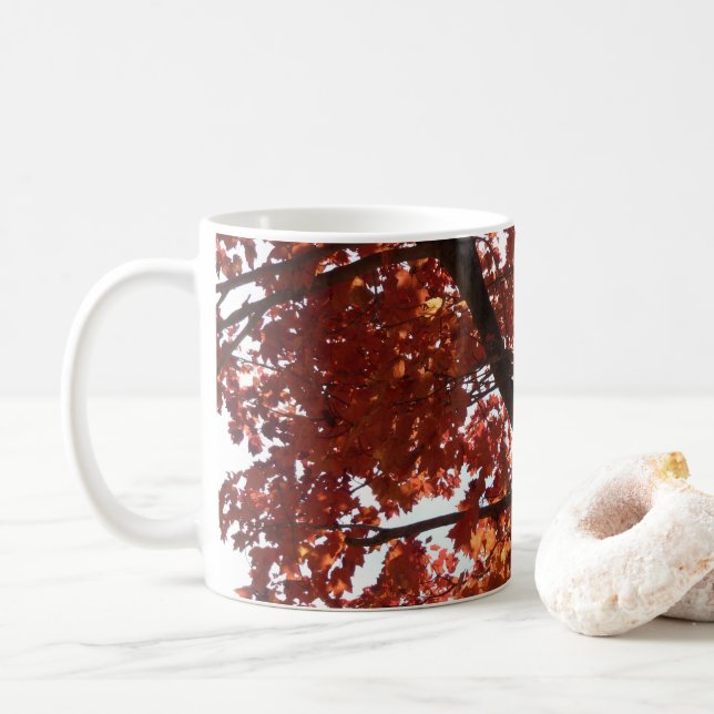 Caneca De Café Ramos de Bordo Vermelho Cores de Outono (Com Donut)