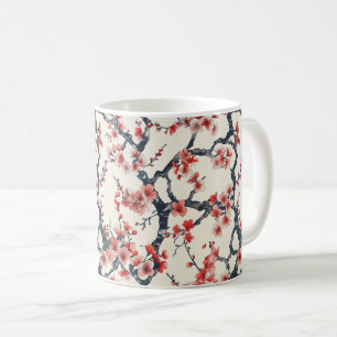 Caneca De Café Ramos de Flor de Cerejeira Coral Marfim Floral Asi