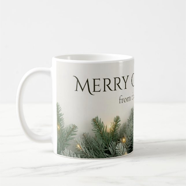 Caneca De Café Ramos de Pinheiro e Luzes de Natal Nome Personaliz (Esquerda)