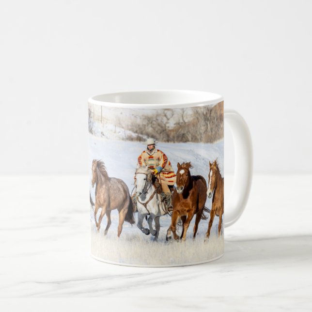 Caneca De Café Rancho de Cavalos Hideout, Vaqueiro e Cavalos (Frente Esquerda)