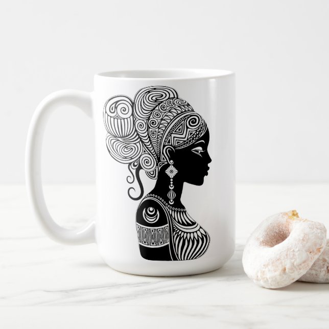 Caneca De Café Rapariga africana Retrato Tribal Tatuagem (Com Donut)