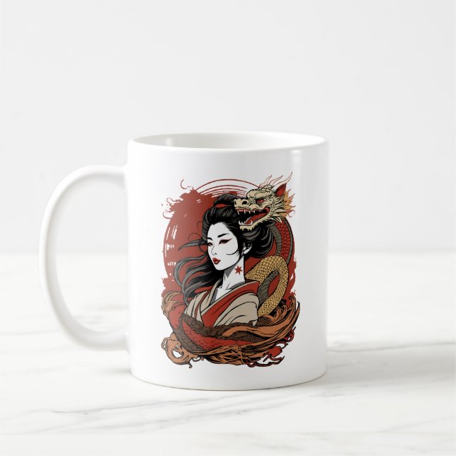 Caneca De Café Rapariga Asiática | Dragão chinês (Esquerda)