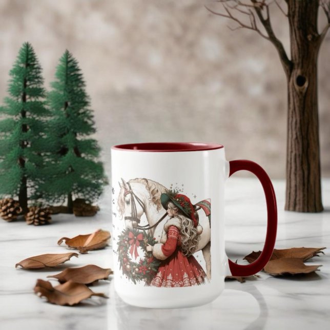 Caneca De Café Rapariga Com Cavalo E Fúria De Natal (Enjoy this Beautiful Christmas Horse design! Personalize with your favorite Horse Girl!)