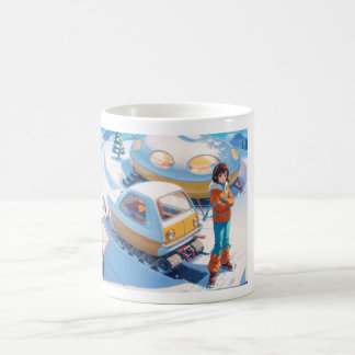 Caneca De Café Rapariga com moto de neve retrô