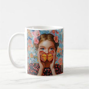 Caneca De Café Rapariga da Borboleta Retraída em uma Terra Maravi