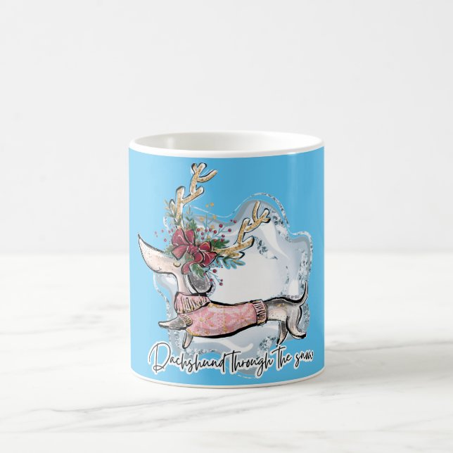 Caneca De Café Rapariga Dachshund Através Da Neve (Centro)