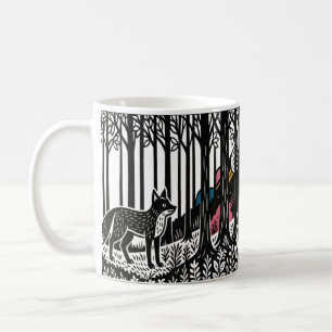 Caneca De Café Rapariga-de-Linóleo Preto-e-Branco no Bosque – Nat