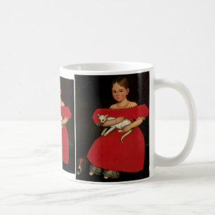Caneca De Café Rapariga em Vermelho com seu Gato e Cão