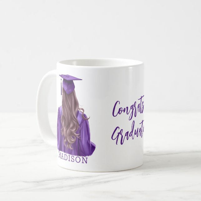 Caneca De Café Rapariga No Graduação Roxo (Frente Esquerda)