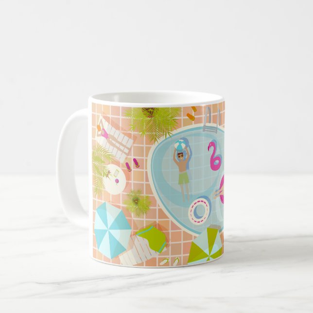 Caneca De Café Raparigas Bikini e caras jogando piscina de nataçã (Frente Esquerda)