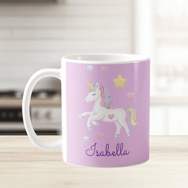 Caneca De Café Raparigas Personalizadas Cute Whimsical Unicorn Ra (Criador carregado)
