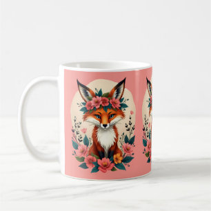 Caneca De Café Raposa Boho Caprichosa com Coroa Floral Floresta R