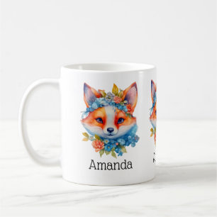Caneca De Café Raposa de Laranja Coca-branca com Coroa Floral