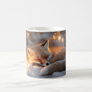 Caneca De Café Raposa Dormindo Sob Ramificações De Neve