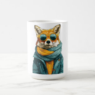 Caneca De Café Raposa Estilosa Usando Óculos de Sol e um Cachecol