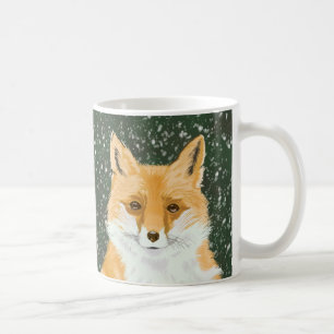 Caneca De Café Raposa Vermelha Bonita na neve.