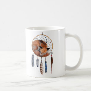 Caneca De Café Raposa Vermelha Dormindo no Dreamcatcher
