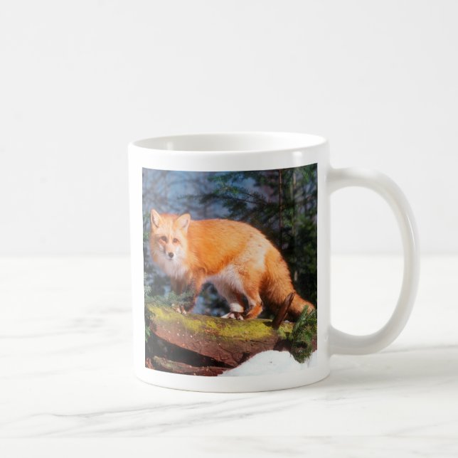 Caneca De Café Raposa Vermelha em um tronco (Direita)