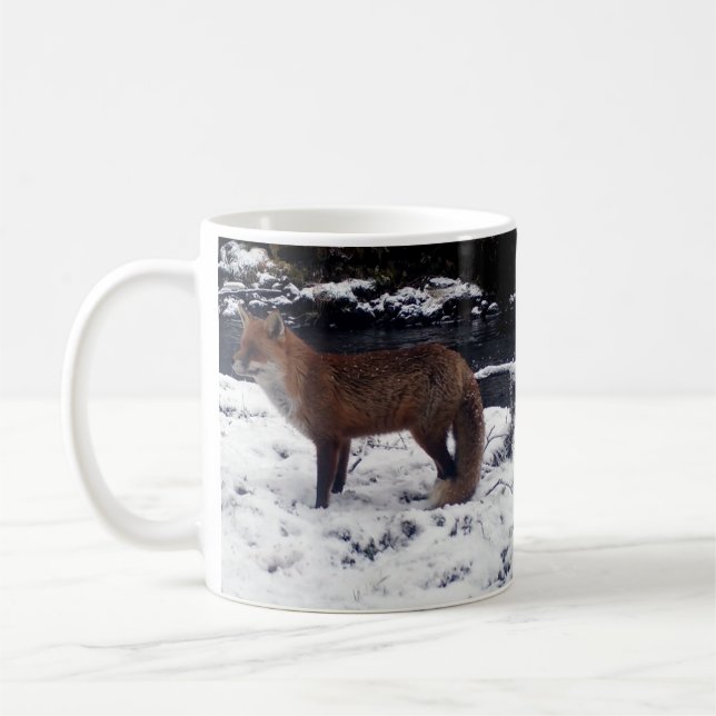 Caneca De Café Raposa Vermelha Inverno Neve Floresta Fotografia d (Esquerda)