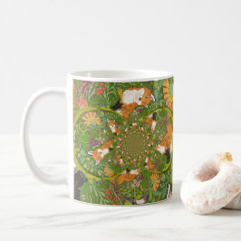 Caneca De Café Raposa Vermelha na Floresta Floral Verde de Arte F