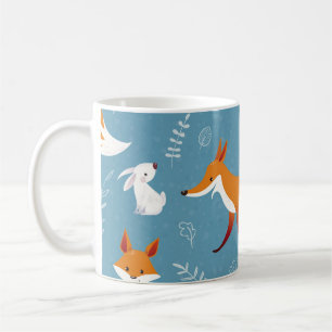 Caneca De Café Raposas de inverno, coelhos, padrão de colheita.