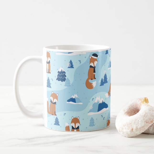 Caneca De Café Raposas Invernais Geladas (Com Donut)