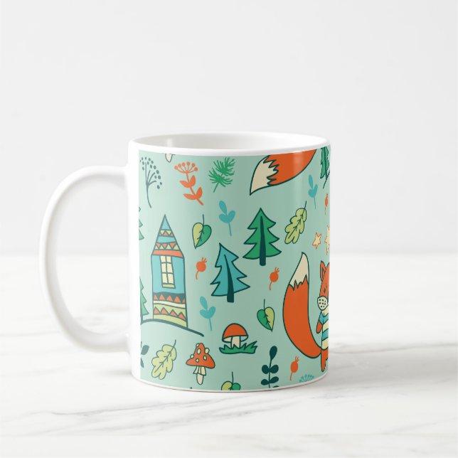 Caneca De Café Raposas Jovens: Padrão Invisível para Crianças. (Esquerda)