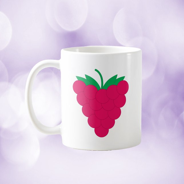 Caneca De Café Rasberry Berry Fruit Pink (A mug with a graphic of a pink raspberry with a stem.)