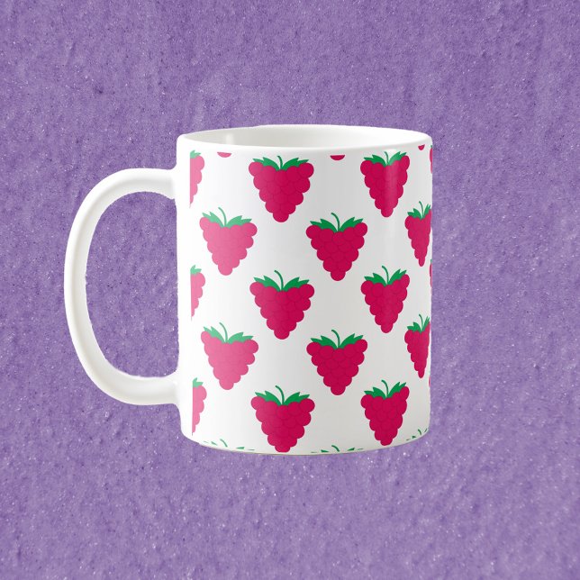 Caneca De Café Raspberry Berry Pink Fruit Pattern (A mug with a raspberry pattern)
