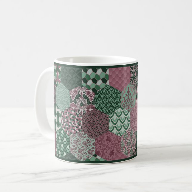 Caneca De Café Raspberry e Pine Patch work Café Mug (Frente Esquerda)