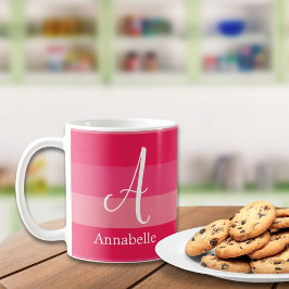 Caneca De Café Raspberry Pink Strips Nome do Monograma Personaliz