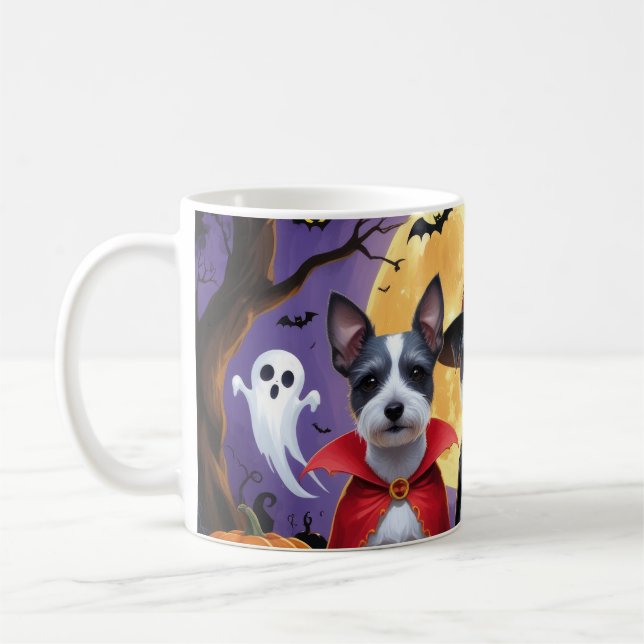 Caneca De Café Rat Terrier Dogs Pumpkin Halloween Engraçado (Esquerda)