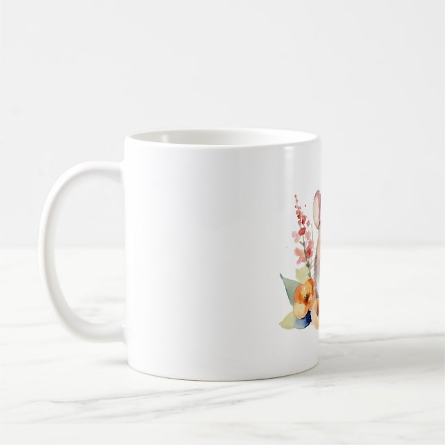 Caneca De Café Rato bonito com flores com estilo aquarela (Esquerda)