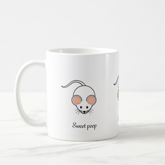 Caneca De Café Rato branco fofo & caligrafia (Esquerda)