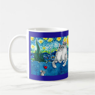 Caneca De Café Rato casal de gato bonito Starry Night Van Gogh