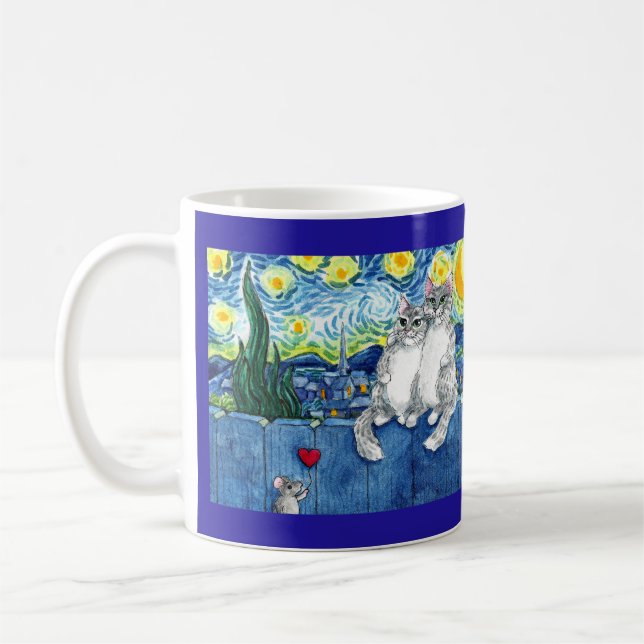Caneca De Café Rato casal de gato bonito Starry Night Van Gogh (Esquerda)