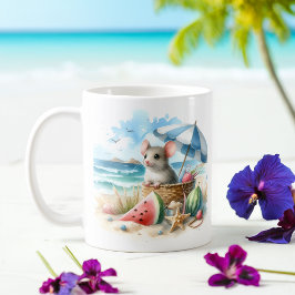 Caneca De Café Rato de Aquarela de Verão na praia