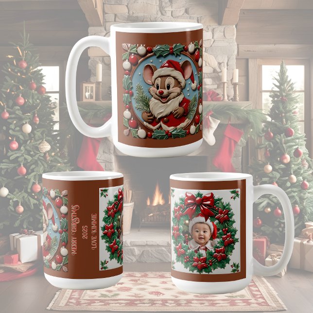 Caneca De Café Rato de Natal Animado Personalizável (Criador carregado)